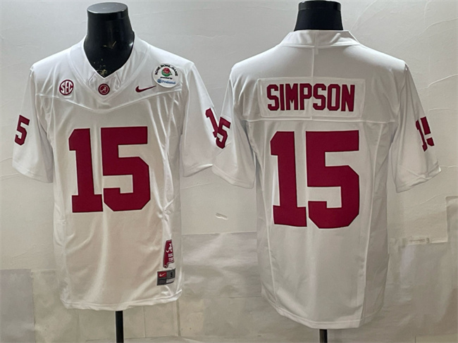 Men's Alabama Crimson Tide #15 Ty Simpson White F.U.S.E. With Patch Stitched Football Jersey